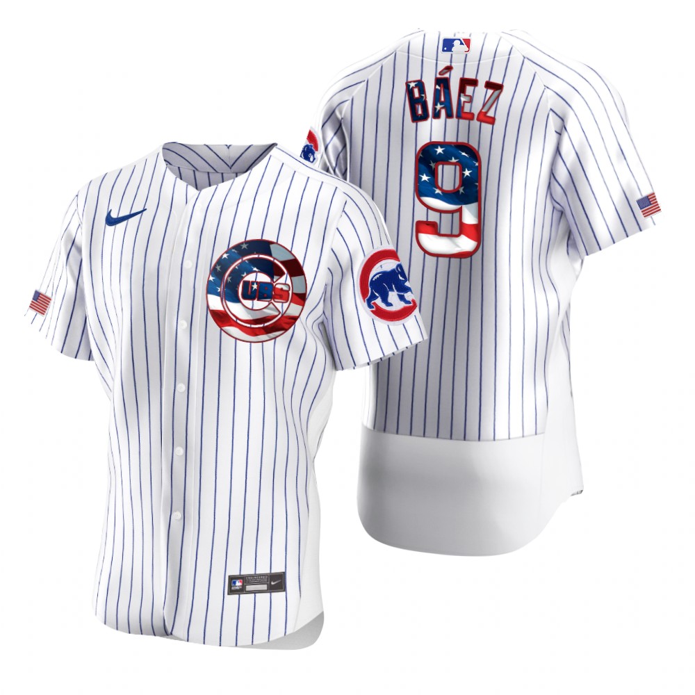 Chicago Cubs #9 Javier Baez Men Nike White Fluttering USA Flag Limited Edition Authentic MLB Jersey->women mlb jersey->Women Jersey